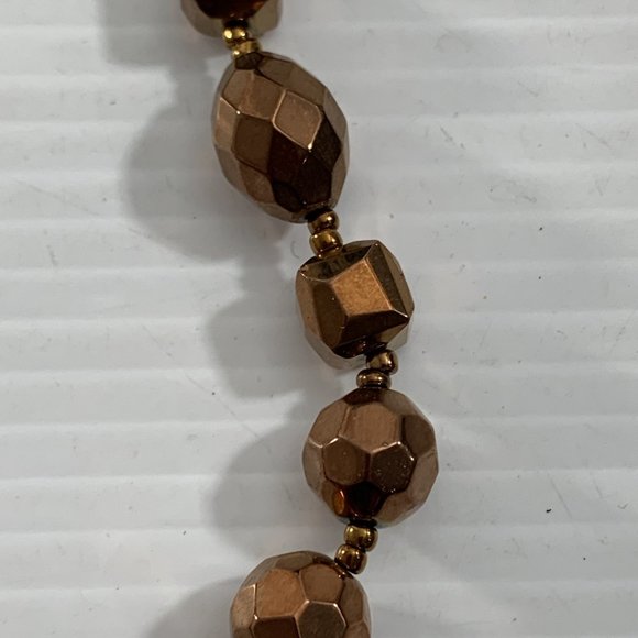 Copper Colored Graduated Beaded Necklace 21" Adjustable Gun Metal Chain - Picture 2 of 5